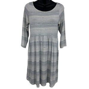 Fighting Eel Dress Size Medium M Women Gray Stripe 3/4 Sleeve A-Line Rayon VGUC